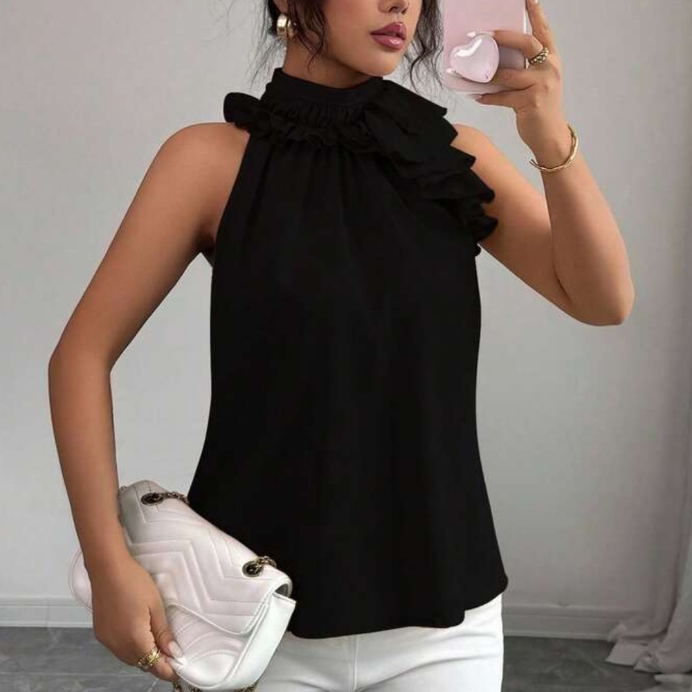 Elegant Black Ruffle Blouse